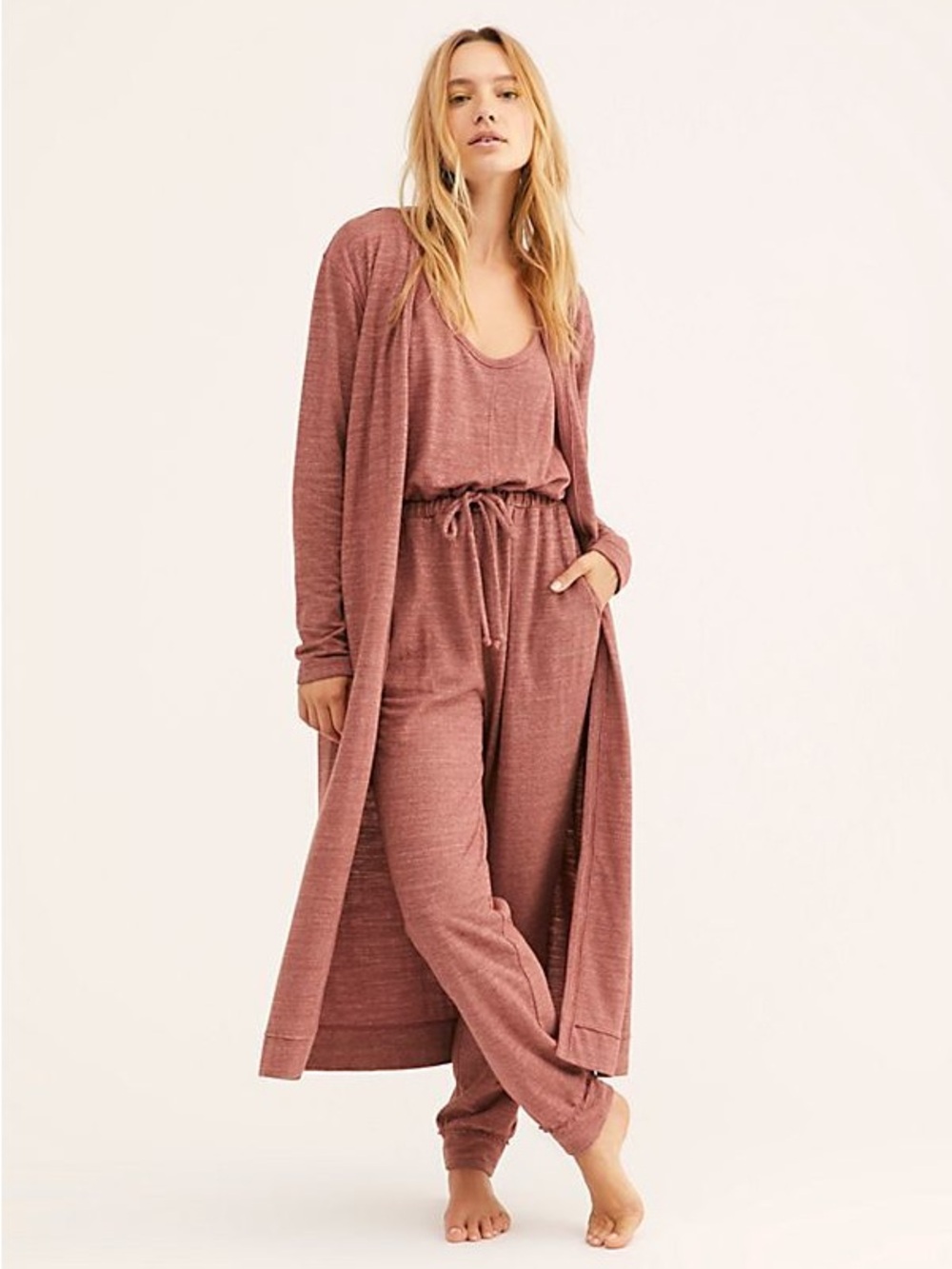 NWT Free People FP Beach Bi-Coastal Mauve Pink Duster Cardigan Loungewear XS